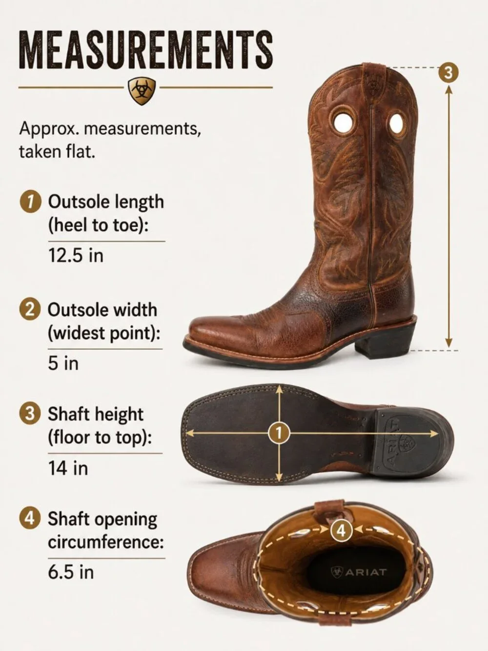 Ariat Heritage Roughstock Western Boots Men 10.5D Brown Square Toe 10002230